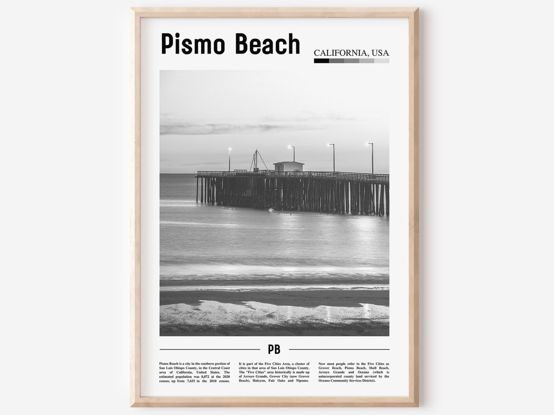 Pismo Beach Print Black And White Pismo Beach Poster Pismo Beach Wall Art Travel Poster City Artwork Travel Artwork Travel Wall Art