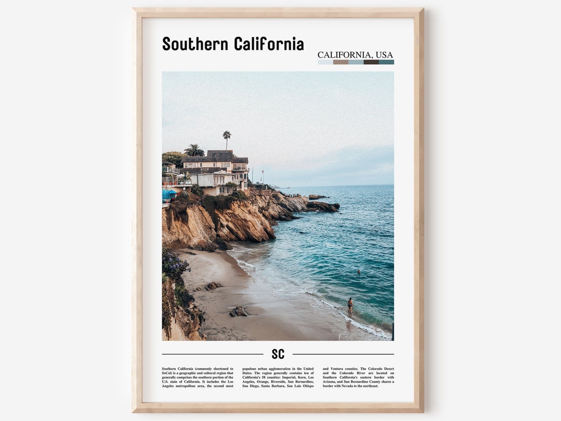 Southern California Poster Southern California Print Southern California Wall Art Minimal Travel Print Oil Painting Poster