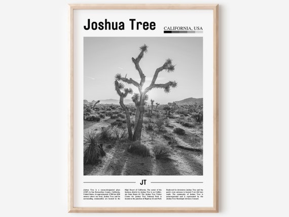 Joshua Tree Travel Poster, Minimal Black And White
