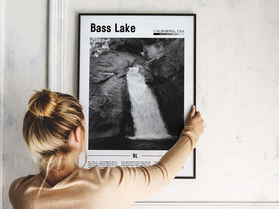 Bass Lake Poster Black And White Bass Lake Print Black And White Bass Lake Wall Art Minimal Travel Print Travel Poster - Image 5