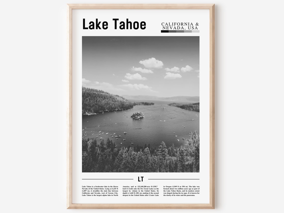 Lake Tahoe Poster Black And White Lake Tahoe Print Black And White Lake Tahoe Wall Art Minimal Travel Print Travel Poster
