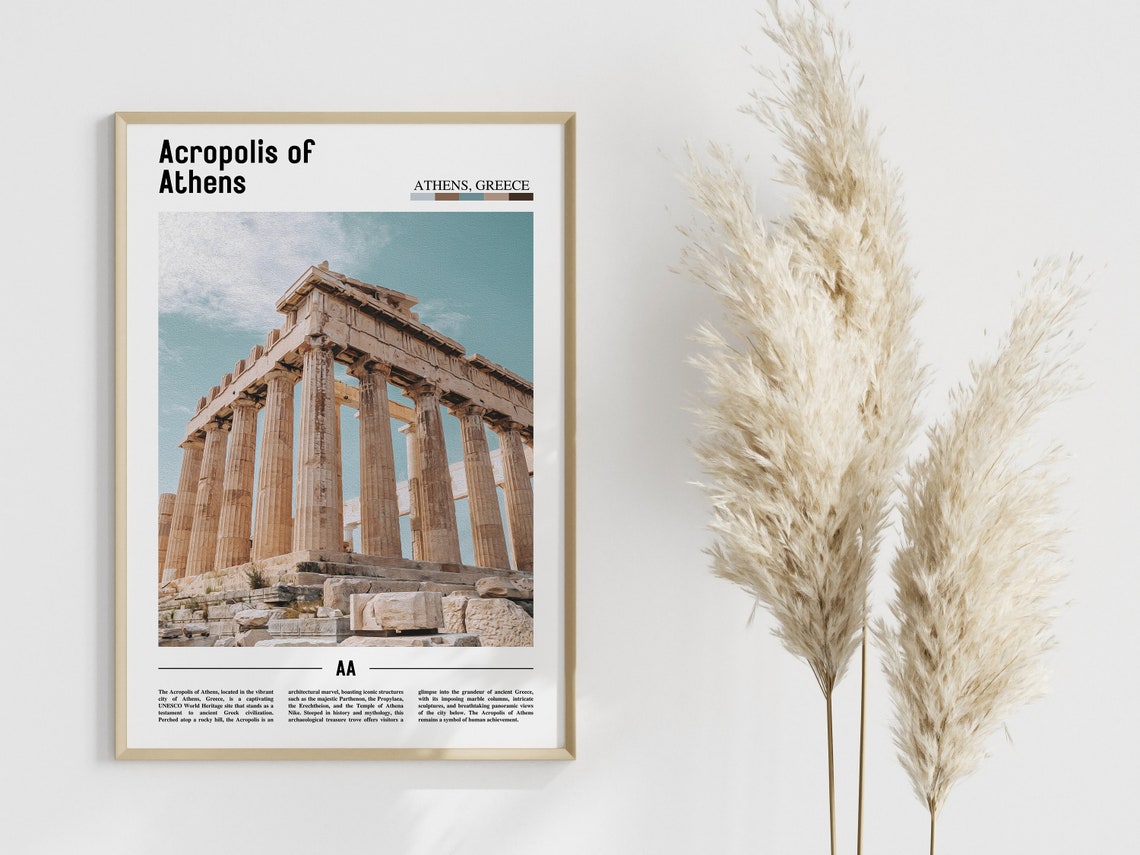 Acropolis Of Athens Poster Acropolis Of Athens Print Acropolis Of Athens Wall Art Minimal Travel Print Oil Painting Poster - Image 4