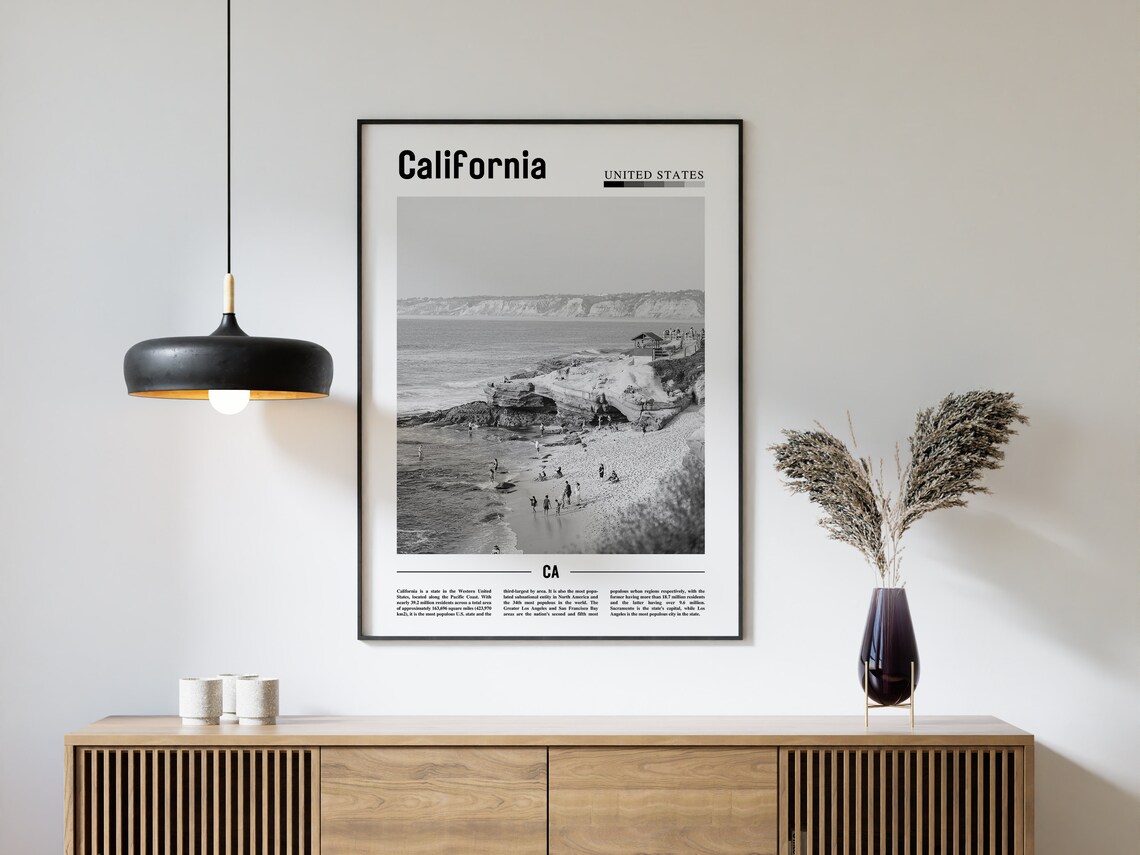 California Minimal Travel Poster, Black And White - Image 4