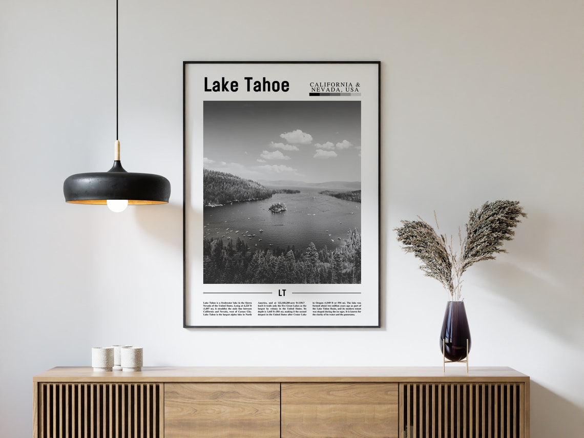 Lake Tahoe Poster Black And White Lake Tahoe Print Black And White Lake Tahoe Wall Art Minimal Travel Print Travel Poster - Image 4