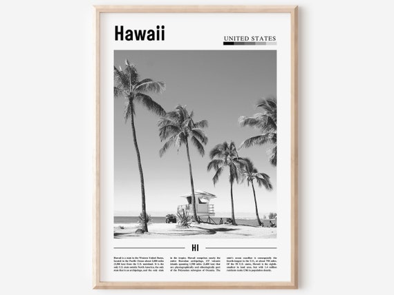 Hawaii Travel Poster, Minimal Black And White