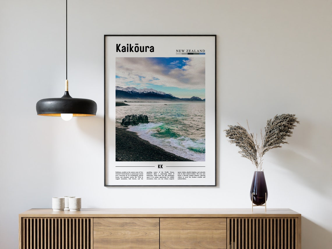 Kaikura Poster Kaikura Print Kaikura Wall Art Minimal Travel Print Travel Destination Oil Painting Poster - Image 4