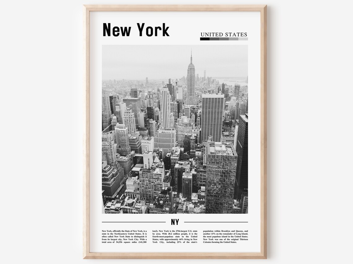 New York Minimal Travel Poster, Black And White