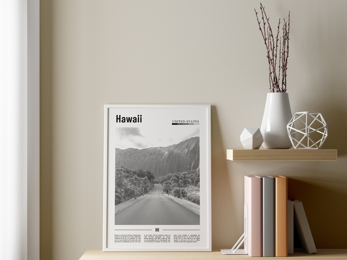 Hawaii Travel Poster, Minimal Black And White - Image 3