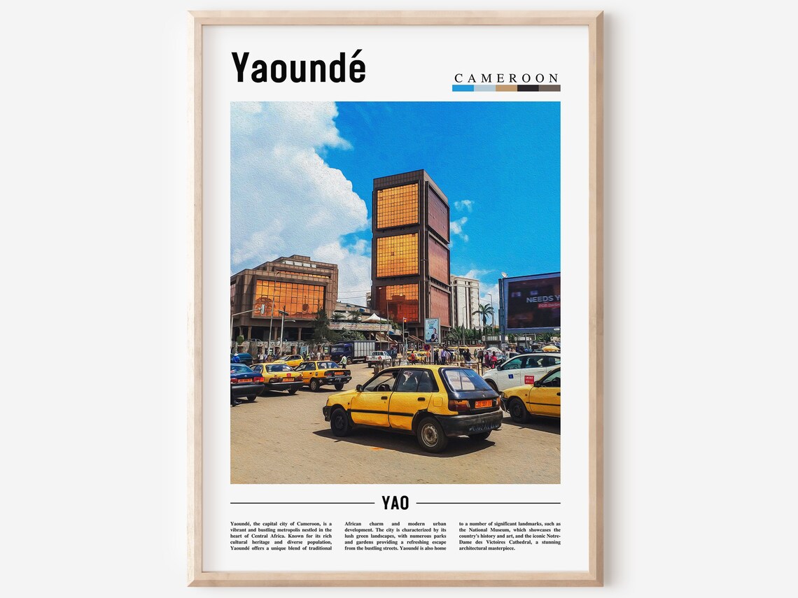 Yaound, Minimal Travel Poster, Oil Painting
