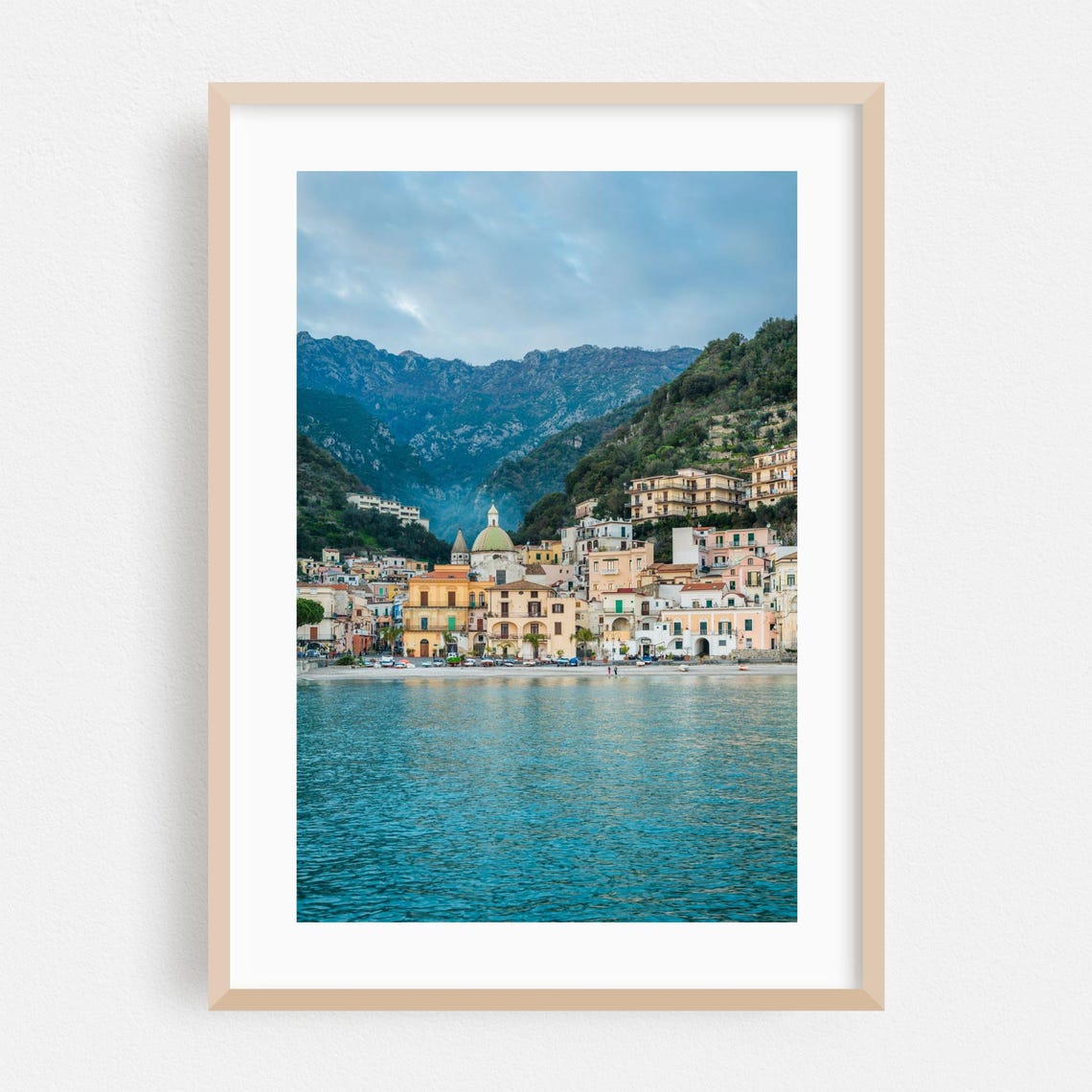 Cetara Amalfi Coast Seaside Harbor View With Mountains Poster