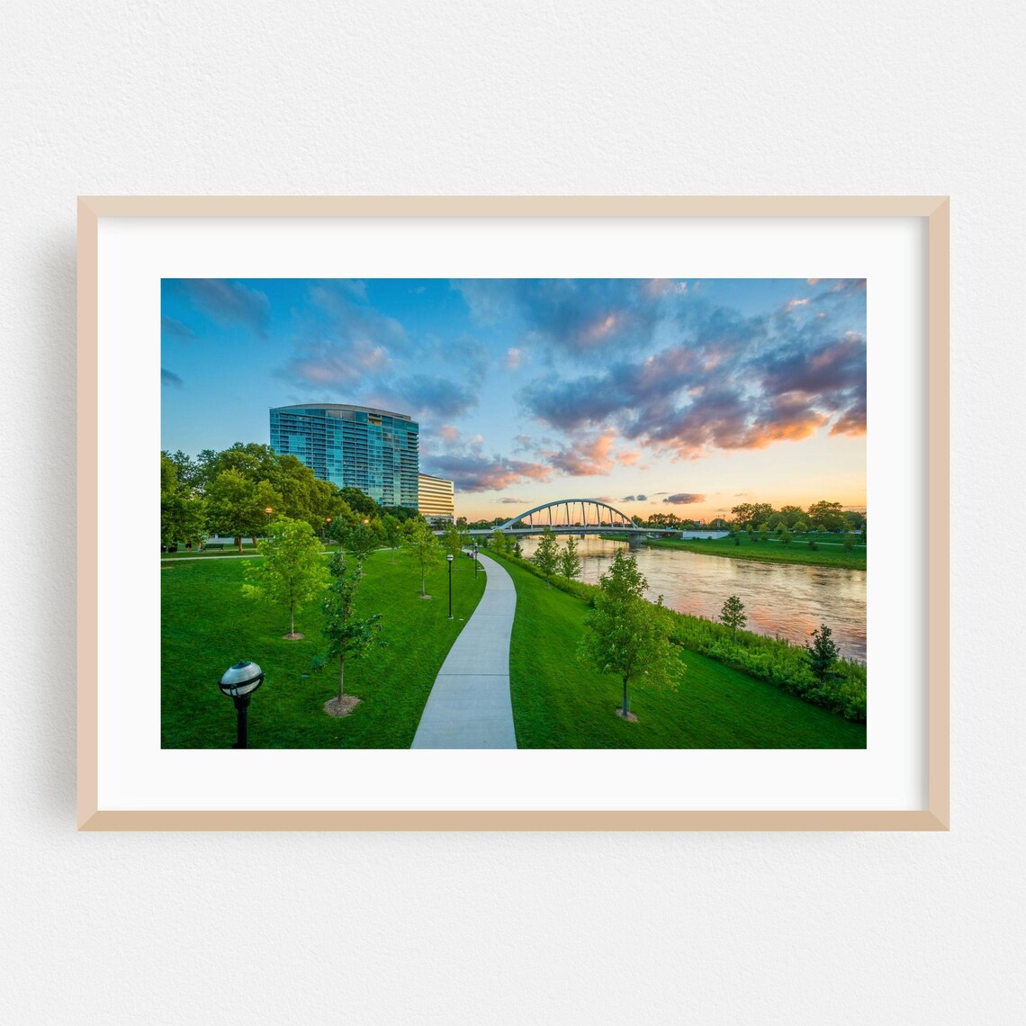 Columbus Ohio Scioto River Sunset Park Bridge Cityscape Photo Poster