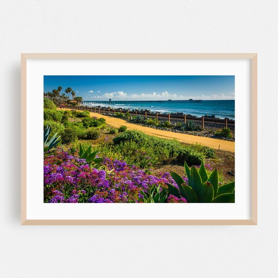 San Clemente California Pier Beach Boardwalk Floral Photo Print