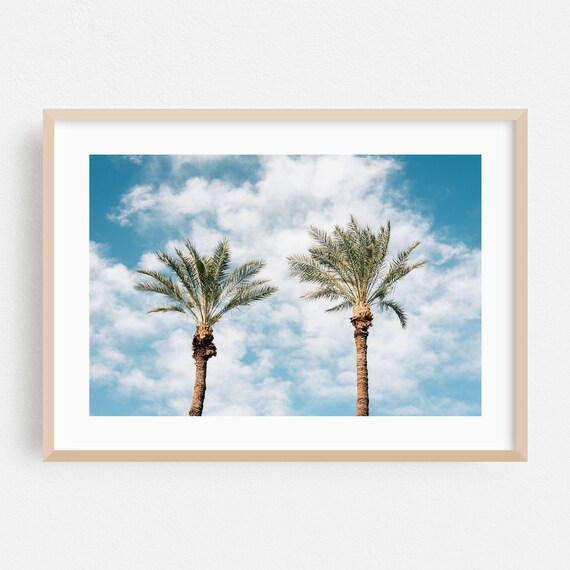 Twin Palm Trees Against Blue Sky Minimalist Palm Springs Poster