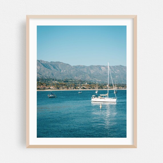 Santa Barbara Sailboats Close-Up Mountain Harbor Seascape Poster