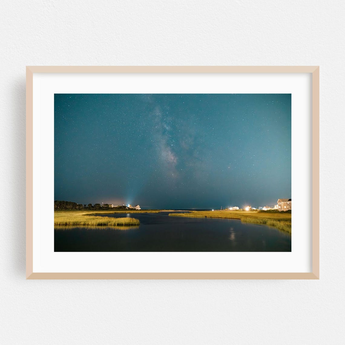 Milky Way Galaxy Over a Calm Coastal Marsh at Night Art Print