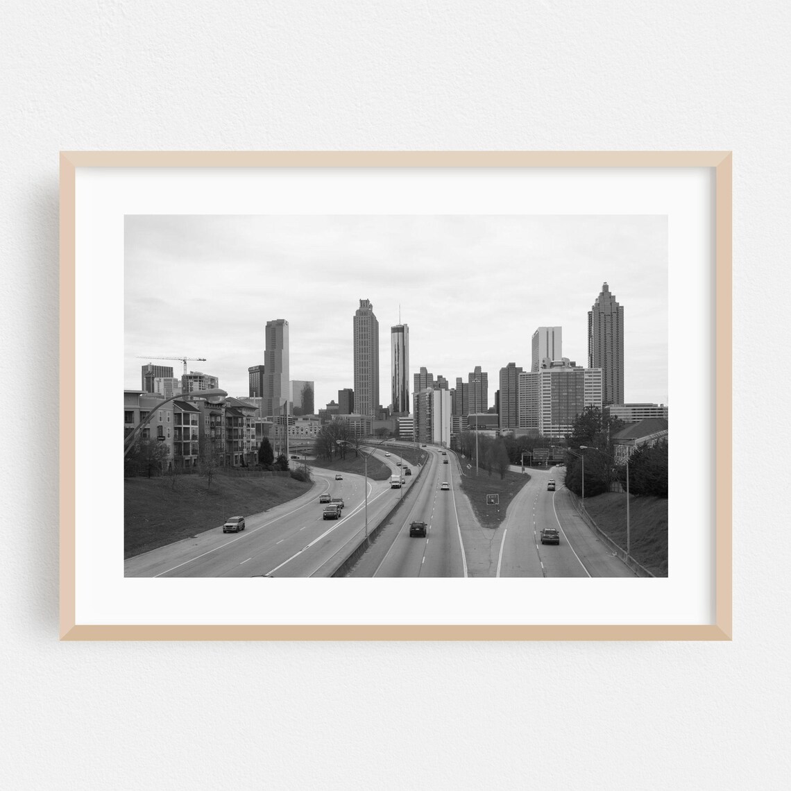 Atlanta Skyline From Downtown Highway Black And White Photo Poster