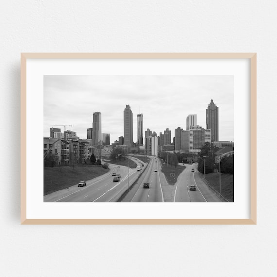 Atlanta Skyline From Downtown Highway Black And White Photo Poster