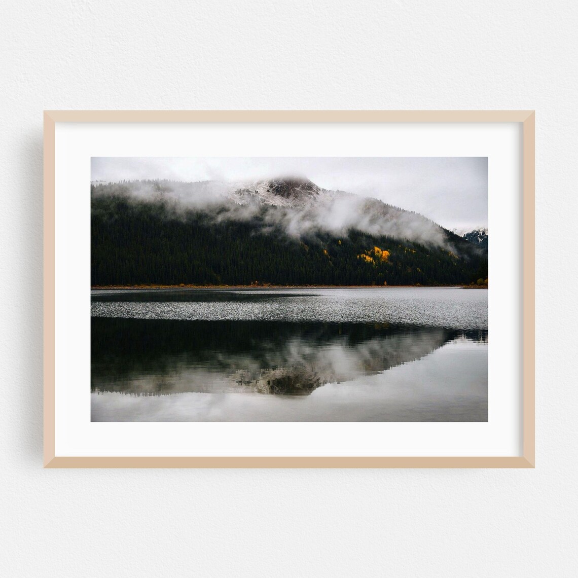 Foggy Mountain Lake Reflection Photography Poster Moody Wilderness View