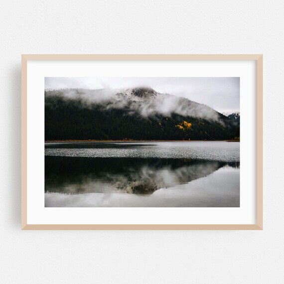 Foggy Mountain Lake Reflection Photography Poster Moody Wilderness View
