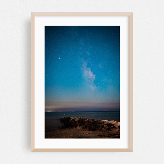 Milky Way Night Sky Over Ocean Shore Starry Photography Poster