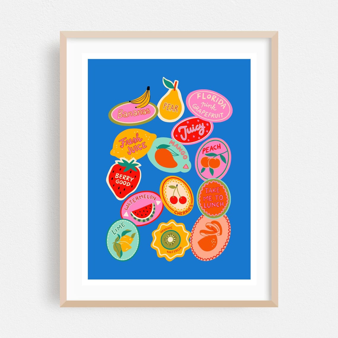 Fruit Print Illustration Wall Art Pop Framed Kitchen Home Decor Modern Poster Humor Fine Pattern