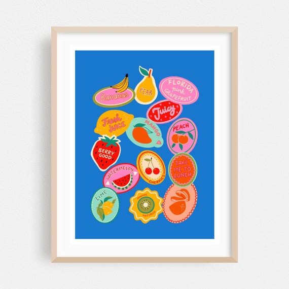 Fruit Print Illustration Wall Art Pop Framed Kitchen Home Decor Modern Poster Humor Fine Pattern