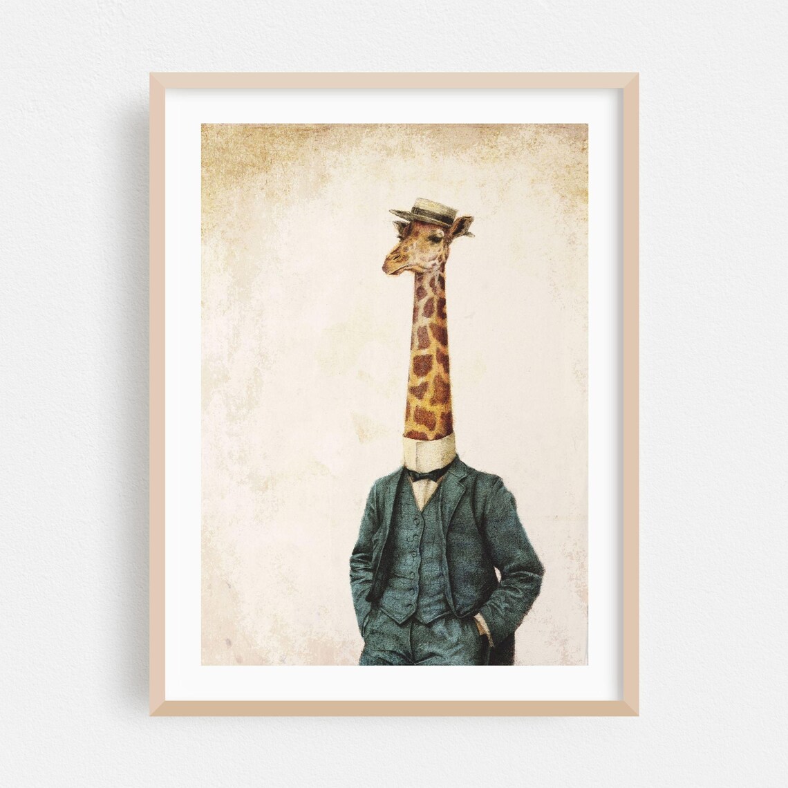 Gentleman Giraffe in Suit with Boater Hat Vintage Illustration Poster