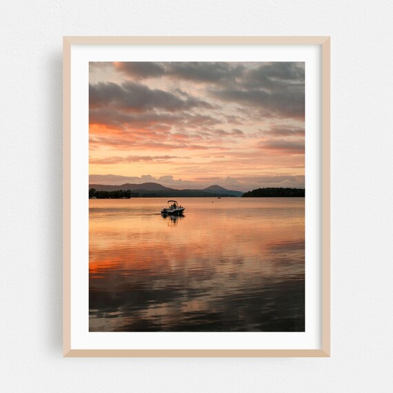 Newport Vermont Lake Sunset Boat Drifting Pastel Mountains Poster