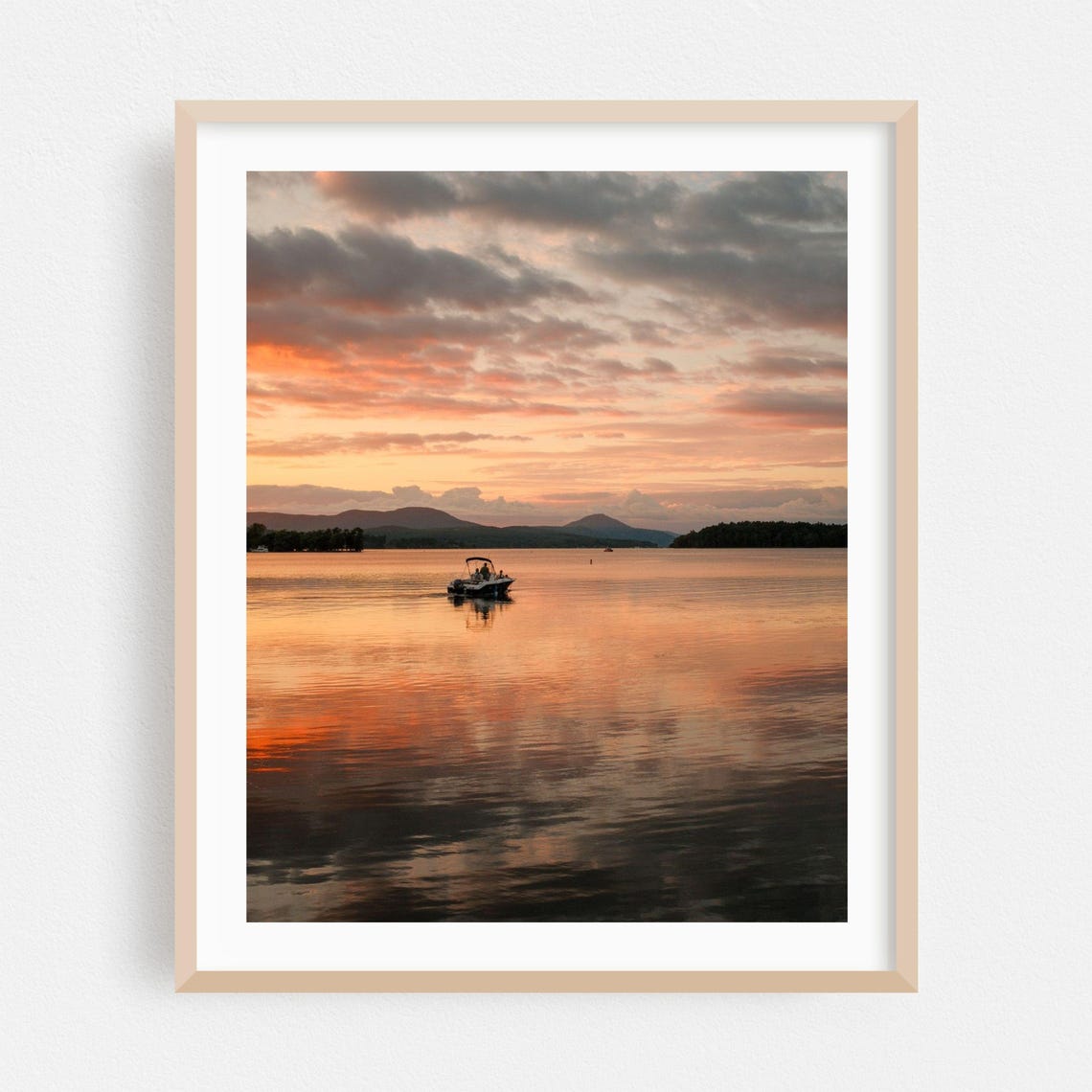 Newport Vermont Lake Sunset Boat Drifting Pastel Mountains Poster