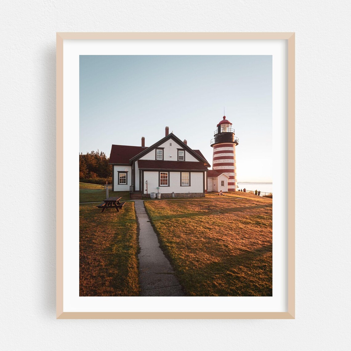 Lubec Maine Striped Lighthouse Keeper House Golden Hour Poster