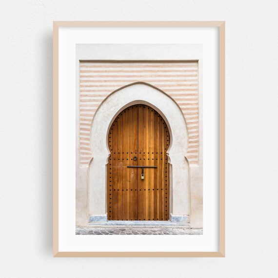 Marrakesh Rustic Studded Wooden Arched Door With Iron Padlock Travel Poster