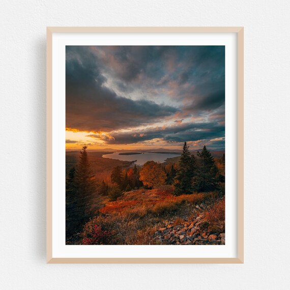 Maine Lake Sunset Dramatic Clouds Autumn Forest Roxbury View Poster