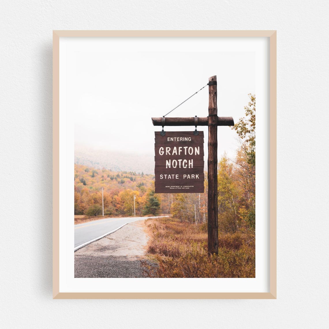 Grafton Notch State Park Entrance Autumn Road Misty Morning Poster