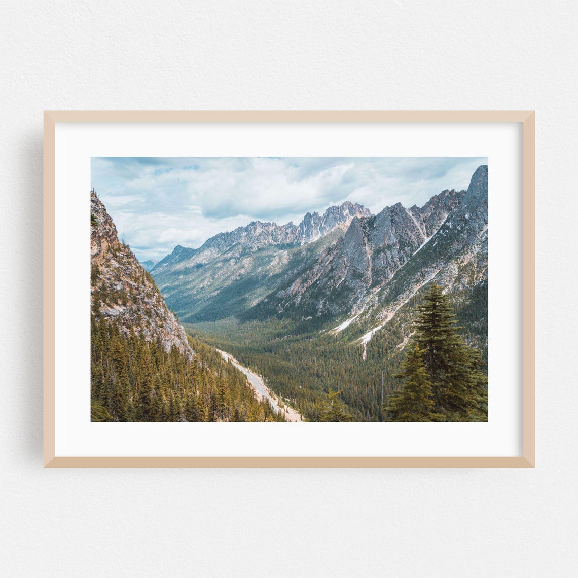 Washington Cascade Mountain Valley Pine Forest Landscape Poster