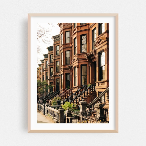 Brooklyn Brownstone Townhouses Golden Hour Street Photo Poster