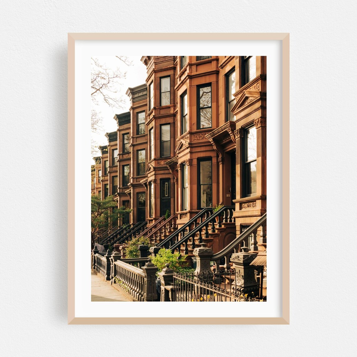 Brooklyn Brownstone Townhouses Golden Hour Street Photo Poster