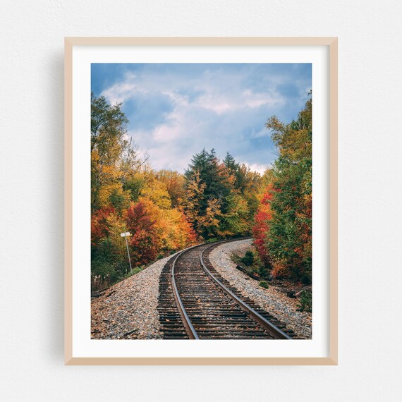 Autumn Railroad Tracks Fall Foliage Forest Photography Poster
