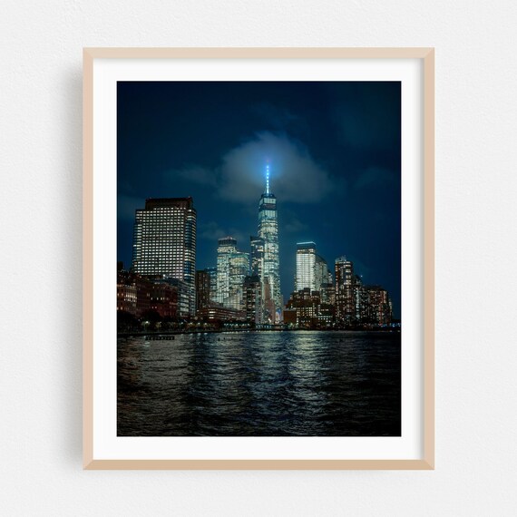 New York City Night Skyline with One World Trade Center Photo Poster