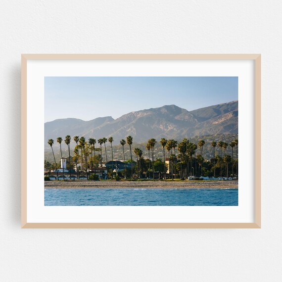 Santa Barbara California Waterfront Palm Trees Mountain Photo Print