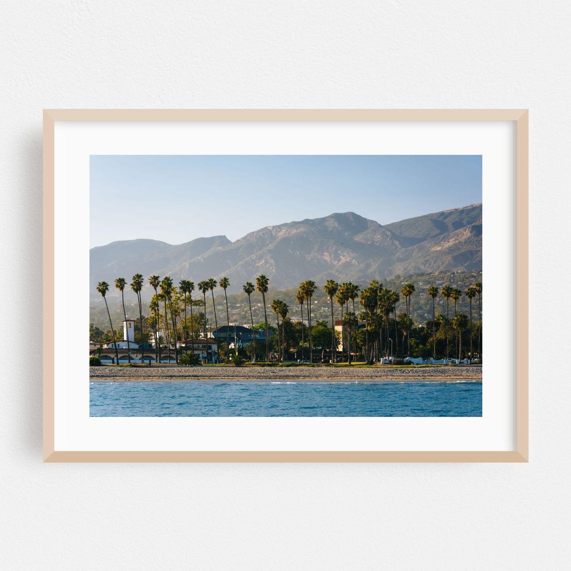 Santa Barbara California Waterfront Palm Trees Mountain Photo Print