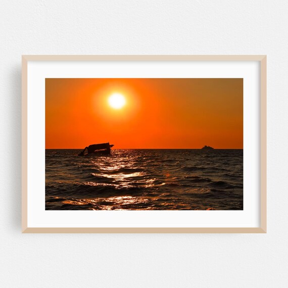 Cape May New Jersey Boat Silhouette Fiery Ocean Sunset Poster