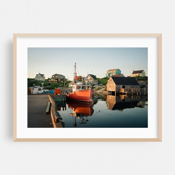 Peggys Cove Fishing Boat Reflected In A Calm Harbour Cove Poster
