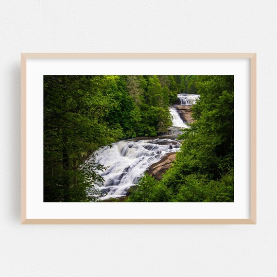 North Carolina Cascading Waterfall Lush Green Forest Photography Poster