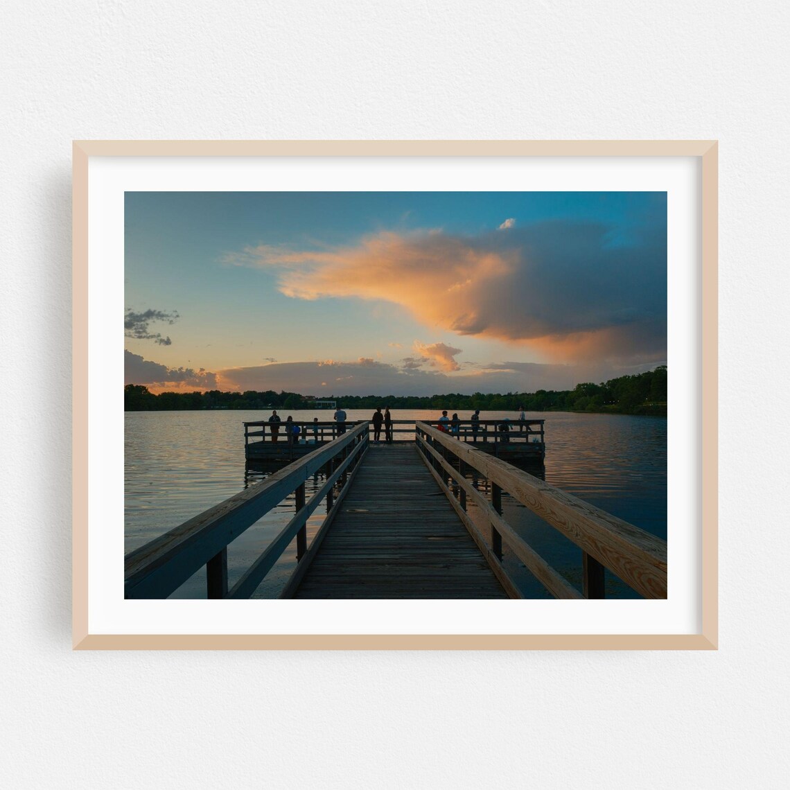 Wooden Pier at Sunset Silhouettes Boardwalk Lake Photography Poster