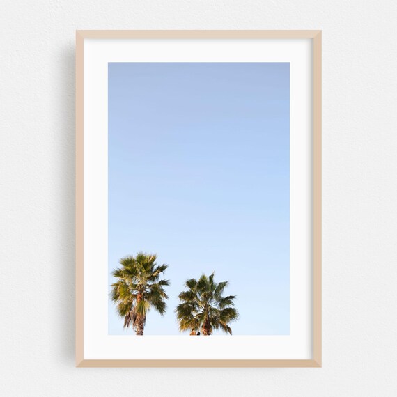 Florida Twin Palm Trees Minimalist Pale Blue Sky Photo Wall Art