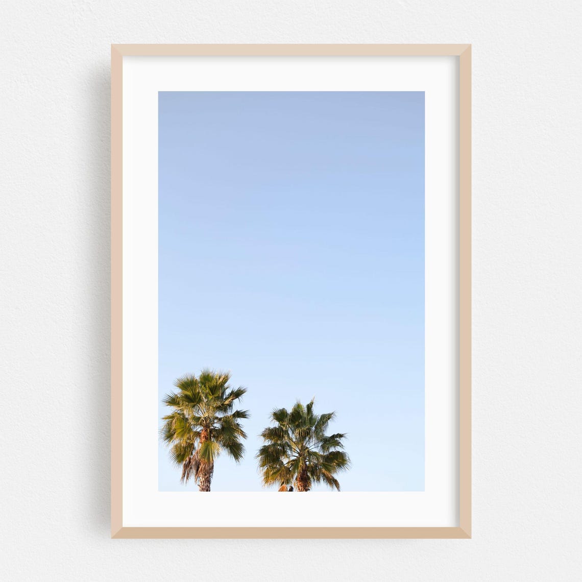 Florida Twin Palm Trees Minimalist Pale Blue Sky Photo Wall Art