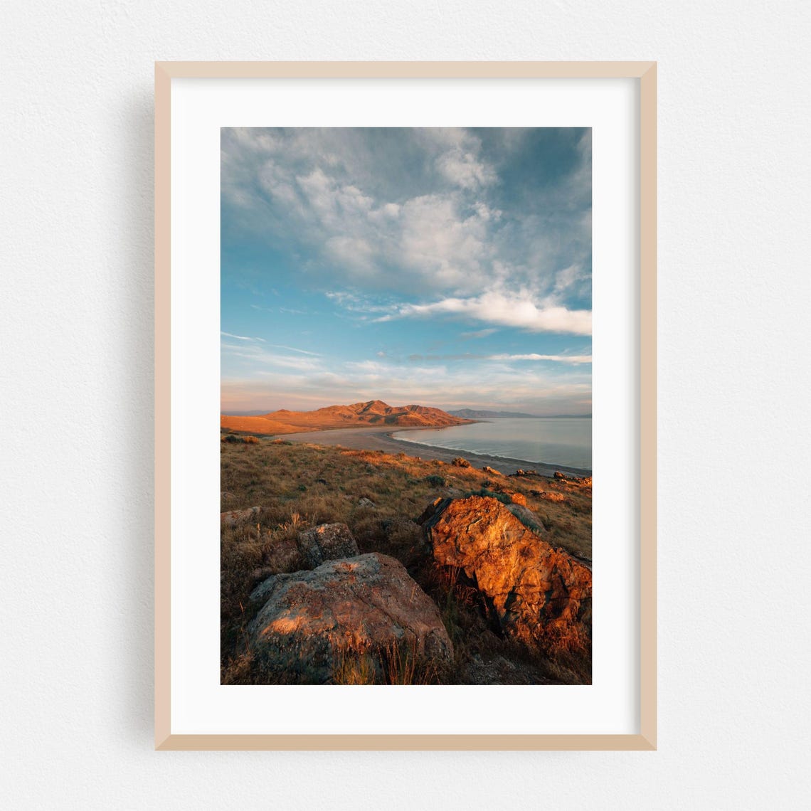Utah Desert Lake Sunset Red Rock Shoreline Golden Hour Poster