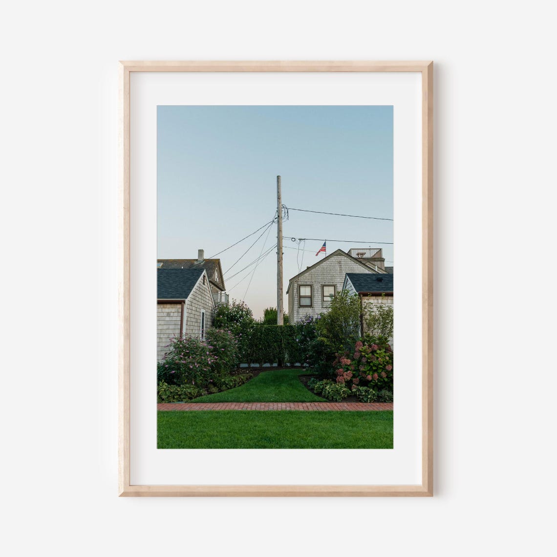 Nantucket Shingle Cottages Around a Sunny Flagged Courtyard Poster