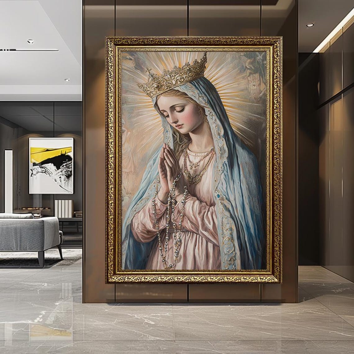 Crowned Madonna In Prayer Classic Catholic Religious Art Print