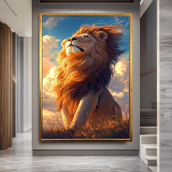 Majestic Lion Canvas Print Sunset Light Animal Portrait